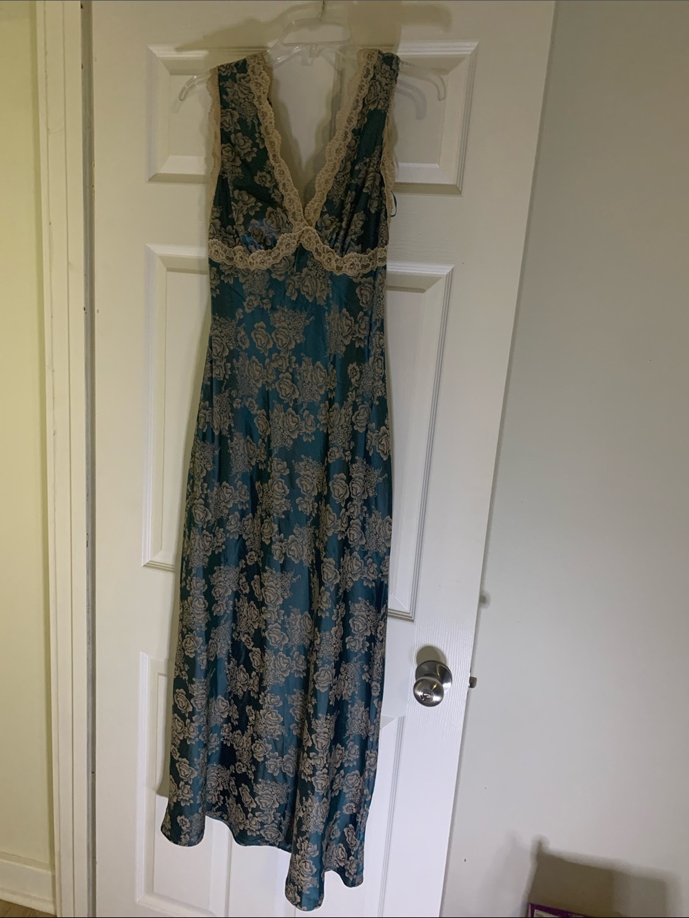 T.J.Maxx Teal Maxi Dress with Beige Lace Overlay